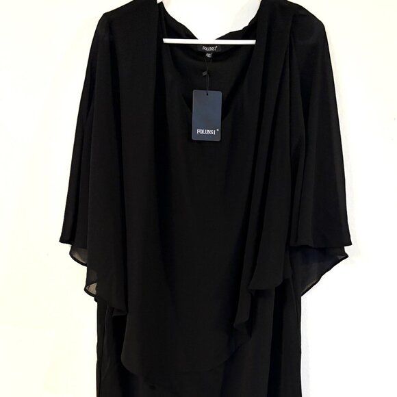 Chiffon Dress Pencil Dress with Capelet, Size 4XL - Picture 3 of 5